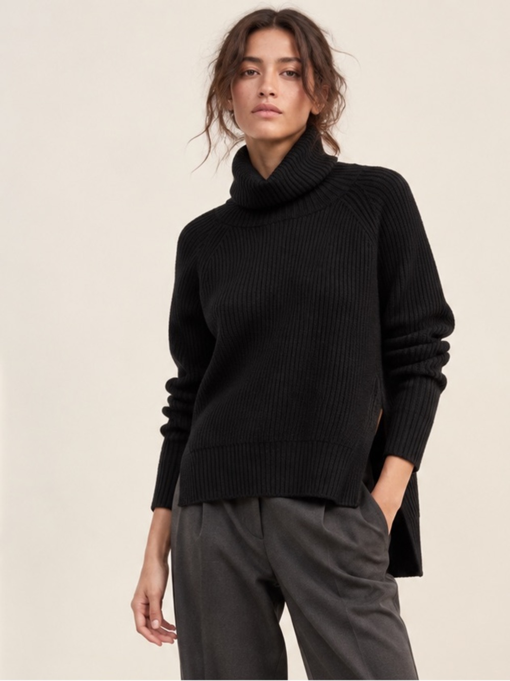 Aritzia Wilfred Free Lin Merino Wool Turtleneck Sweater Black Sz XXS